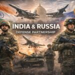 Indian and Russian soldiers with military equipment symbolising deepening defence cooperation between India and Russia.