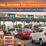 Vehicles queue at a FASTag toll plaza on a national highway as toll charges are set to rise from April in India.