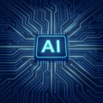 Ultra-efficient AI model running on compact edge device hardware with neural network visualization