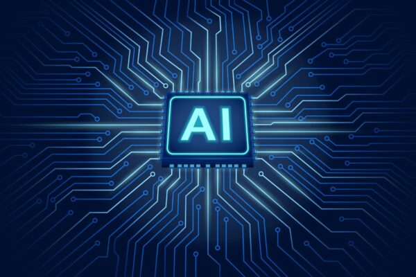 Ultra-efficient AI model running on compact edge device hardware with neural network visualization