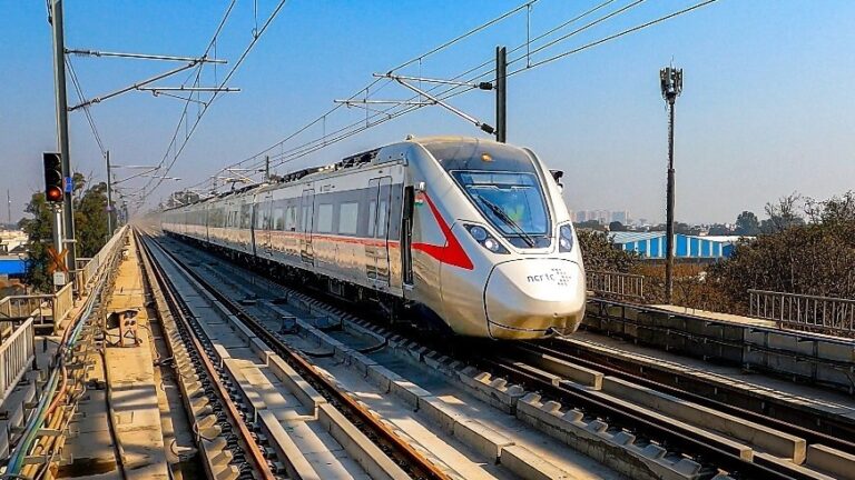 Namo Bharat high-speed regional train near station ready for service