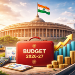 Union Budget 2026-27 India concept with Parliament, finance, and infrastructure growth theme