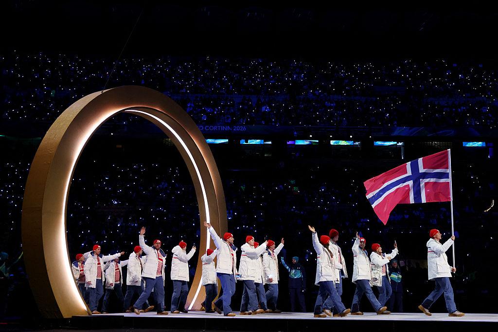 Norway’s Winter Olympics team celebrating after breaking gold medal record at Milano-Cortina 2026