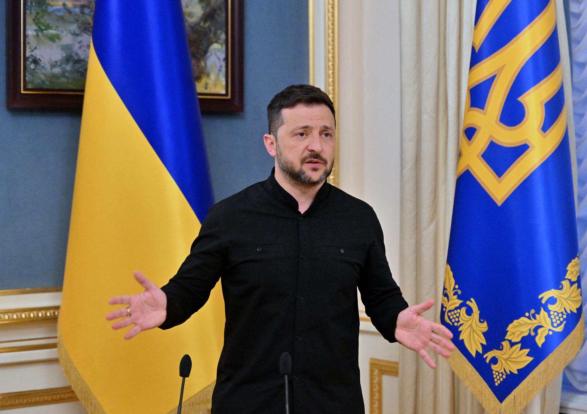 President Zelenskyy addressing the press on Ukraine peace negotiations