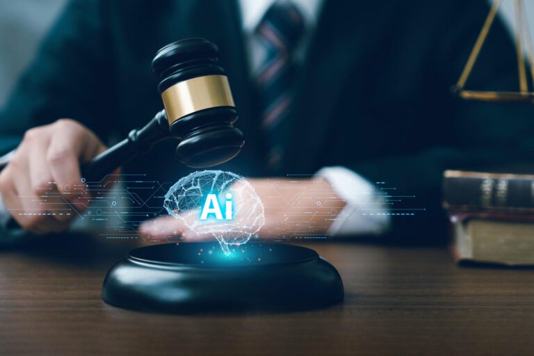 Global artificial intelligence regulation concept showing digital AI brain and government policy symbols.