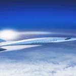 Concept visualization of a hypersonic aircraft traveling at extreme speed through the upper atmosphere.