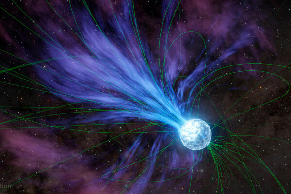 Illustration of mysterious radio signals traveling through deep space detected by astronomers.