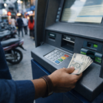 Person withdrawing cash from ATM machine representing banking rule changes