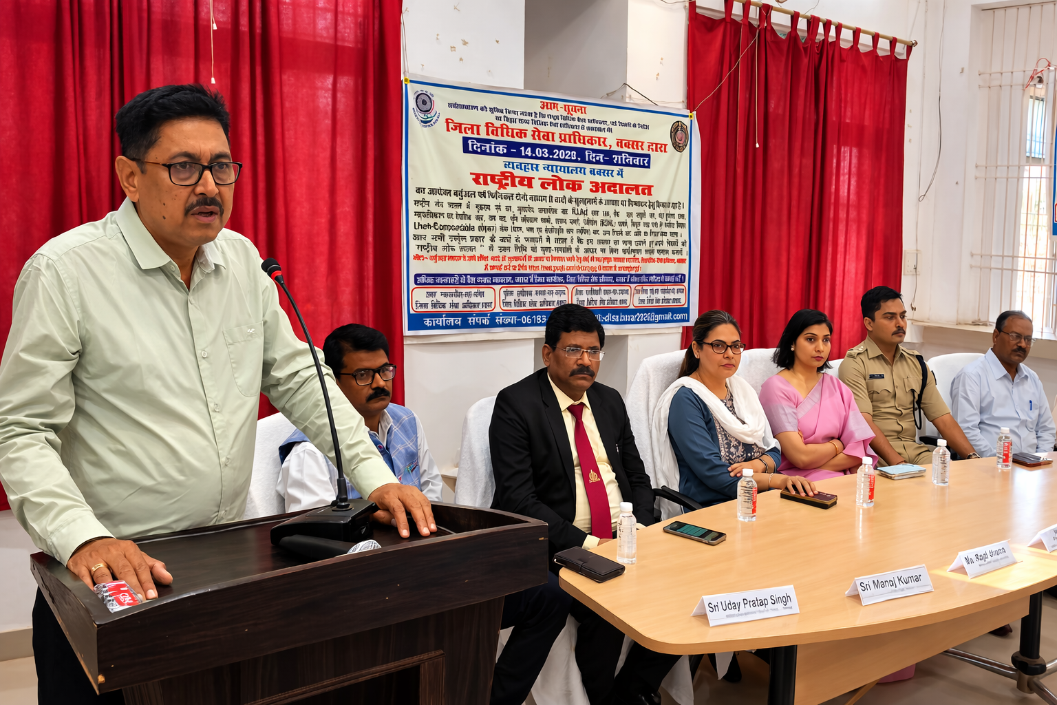National Lok Adalat event at Buxar Civil Court with judicial officials and Vindeshwary Prasad Pandey present