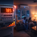 Electric meter showing rising units with household electricity usage concept