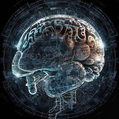 Futuristic artificial intelligence digital brain symbolizing the global race for AI technological dominance.