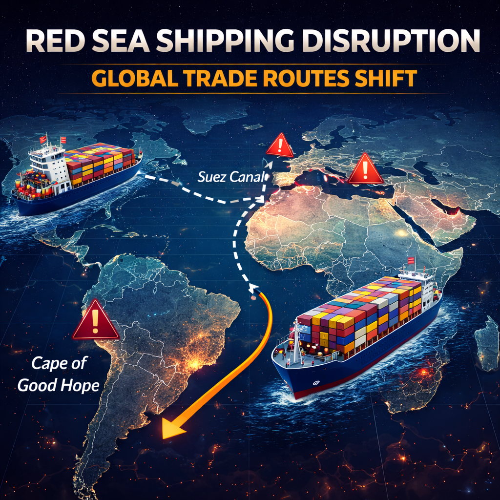 Cargo ships rerouting around Africa as Red Sea tensions disrupt global shipping routes.