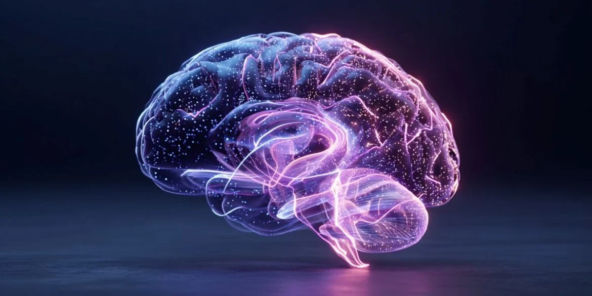 Brain connected to digital system representing brain-computer interface technology