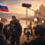 International film shooting scene in India with cinematic setup and crew