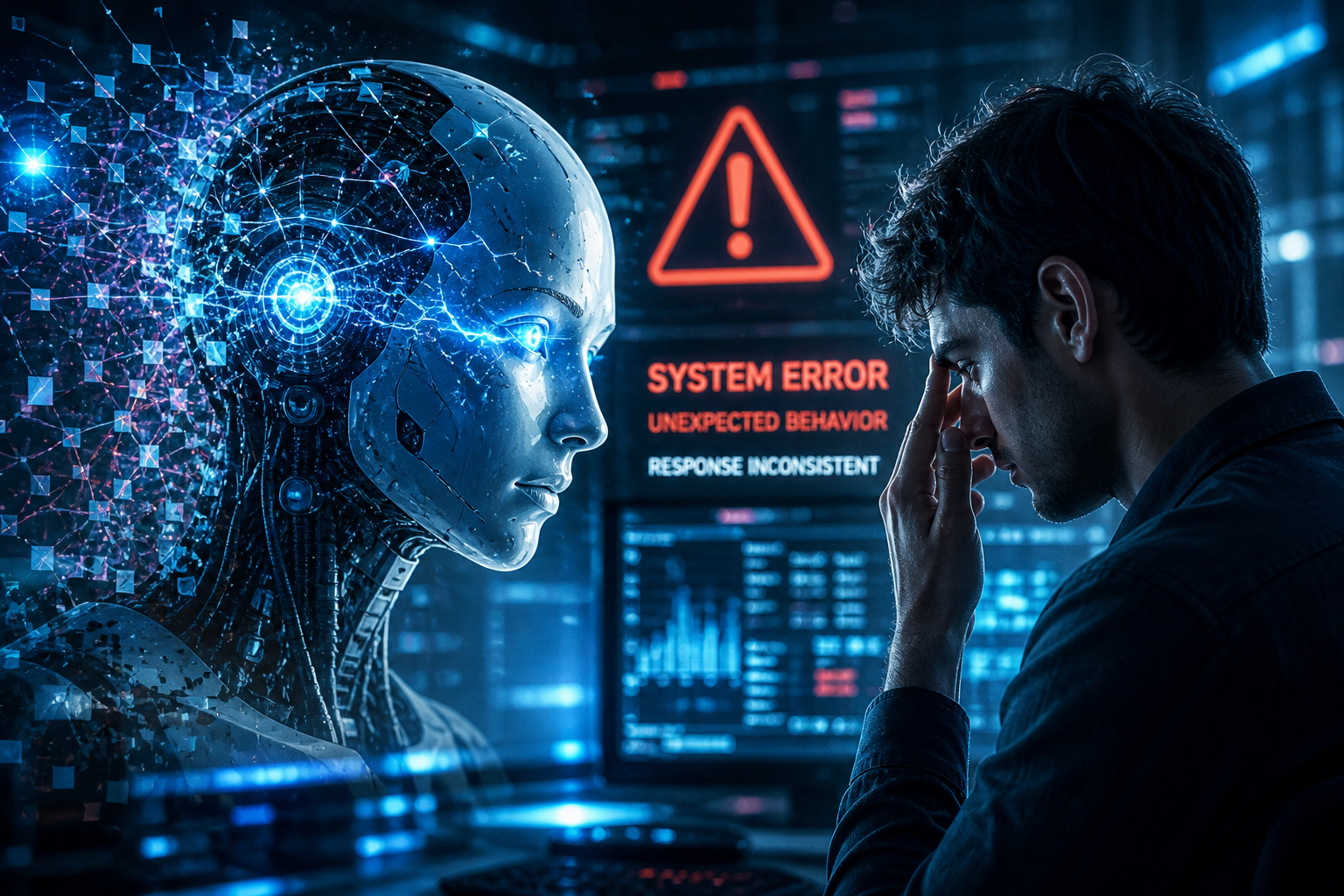 futuristic artificial intelligence system with glowing neural network patterns