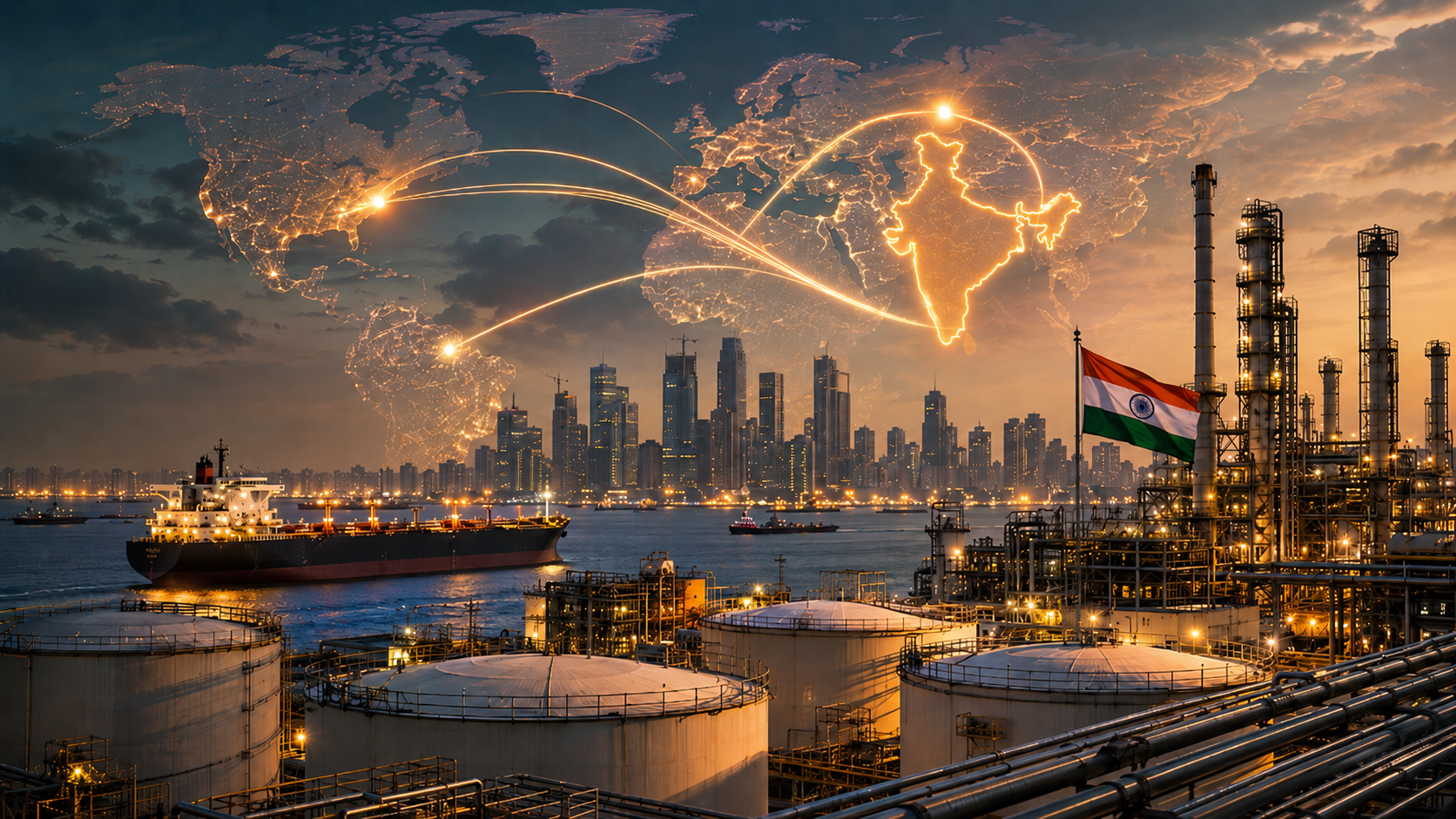 India energy security oil imports global sanctions and fuel strategy concept