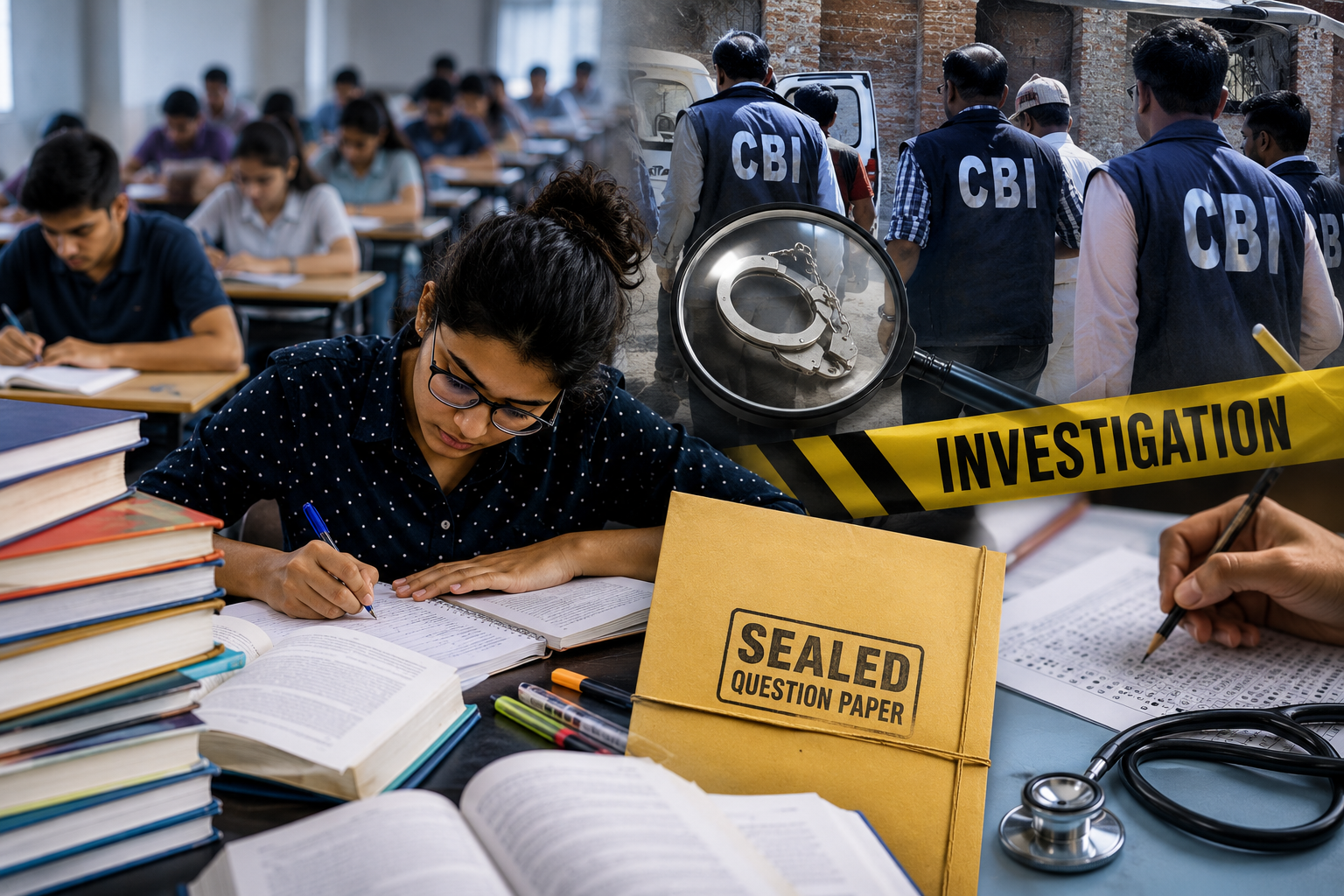 NEET paper leak latest update with students preparing for re-exam and exam security investigation concept
