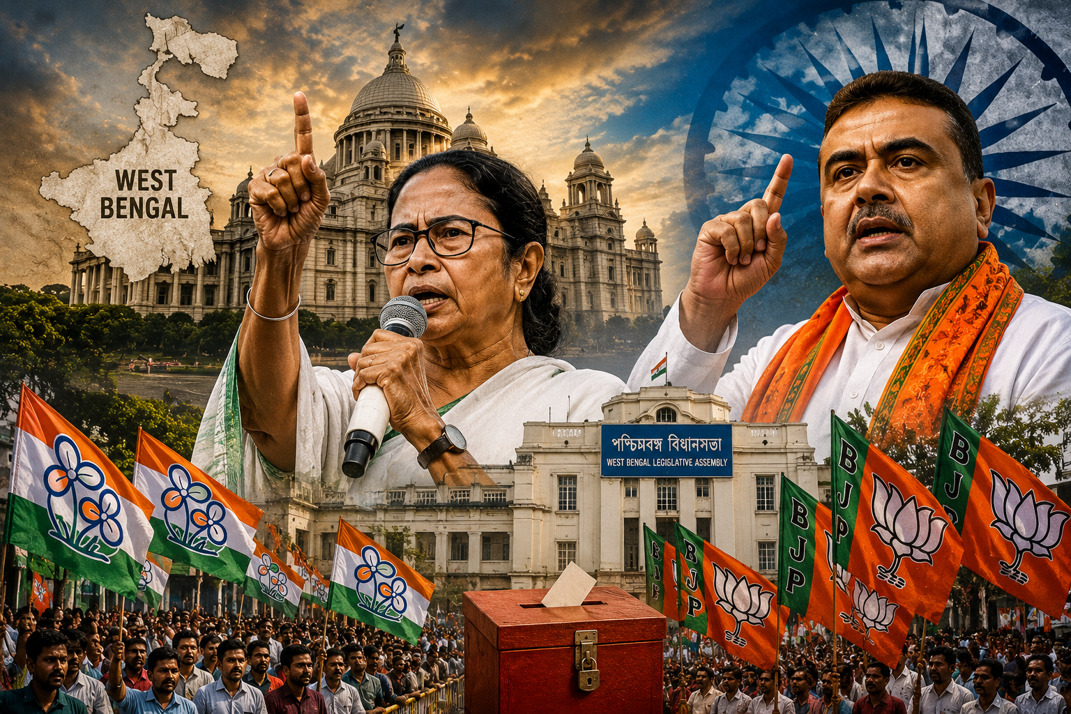 West Bengal politics election 2026 BJP TMC power battle concept