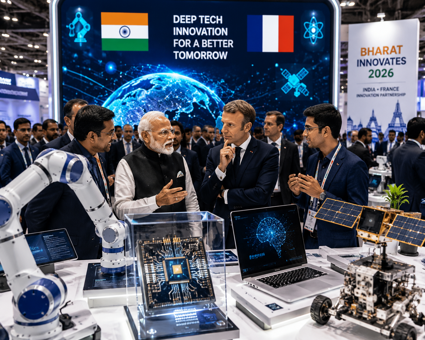 Indian deep-tech startups showcasing AI, semiconductor and space innovation at Bharat Innovates 2026 in France.