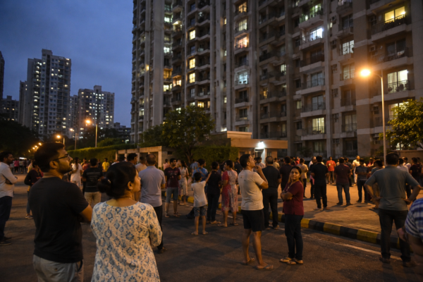 Delhi-NCR residents standing outside buildings after earthquake tremors from Afghanistan.