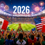 Global football fans celebrating FIFA World Cup 2026 in a packed stadium
