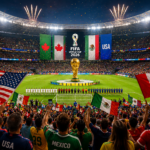 FIFA World Cup 2026 fans celebrating the new 48-team format in a packed football stadium.
