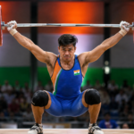 Rishikanta Singh representing India during the men’s 60kg weightlifting event at the Commonwealth Games 2026