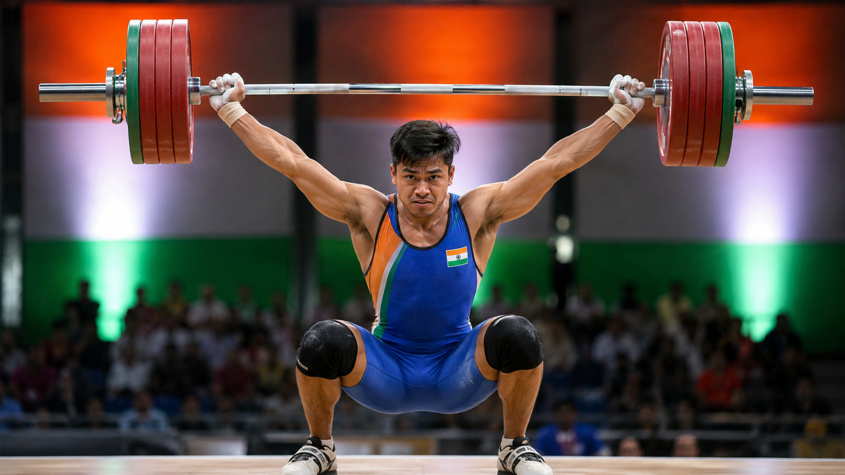 Rishikanta Singh representing India during the men’s 60kg weightlifting event at the Commonwealth Games 2026